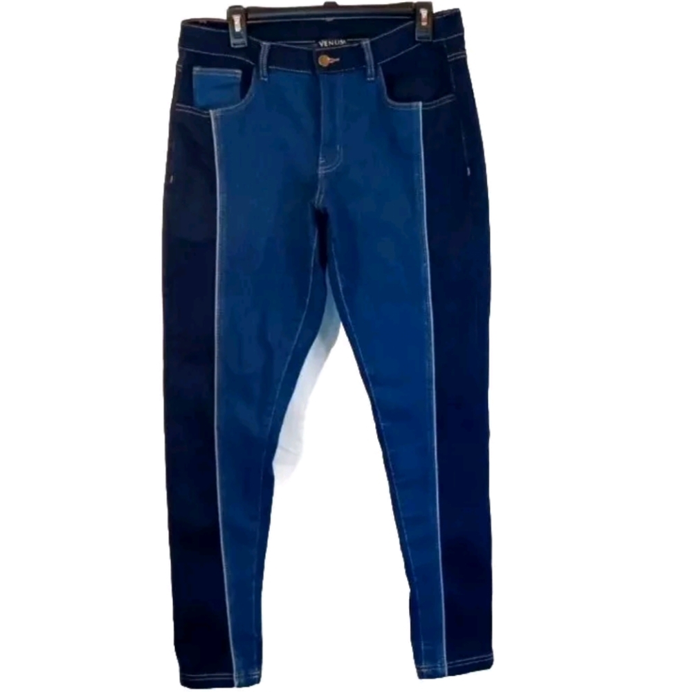 Women's Venus Slimming Skinny Jeans Blue Denim Color Block Two-toned Size 12